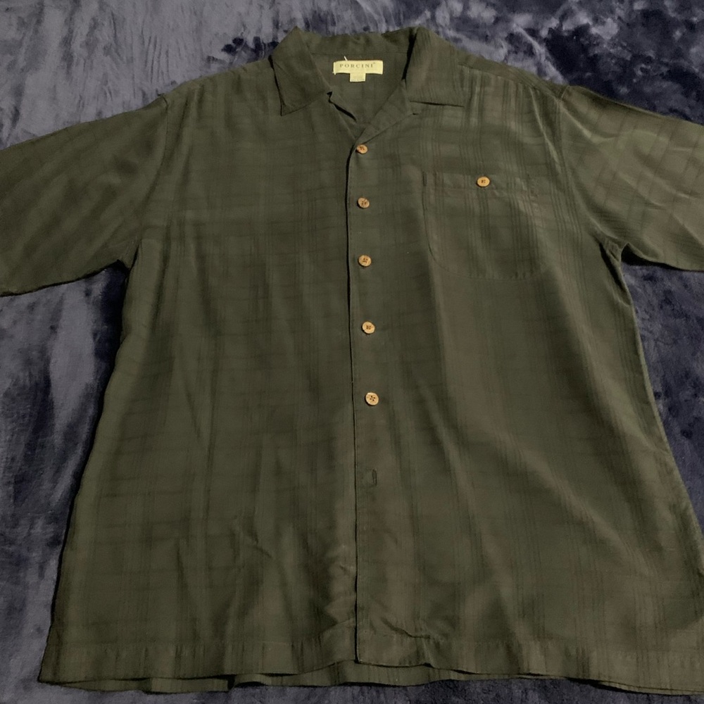 Black Porcini Button-Up Short Sleeve Shirt. Lightweight Comfortable.